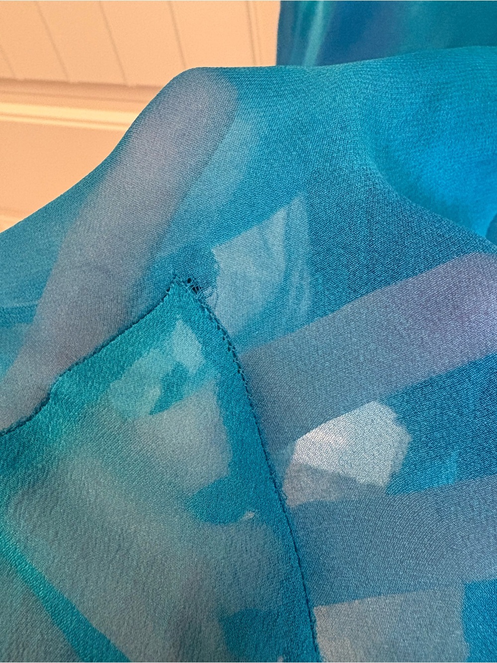 VTG Caché Beaded Silk Aqua Blue Asymmetric Ruffle Gown Size 10 Y2K Mermaid rare - Picture 12 of 12